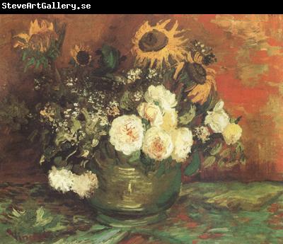 Vincent Van Gogh Bowl with Sunflowers,Roses and other Flowers (nn040